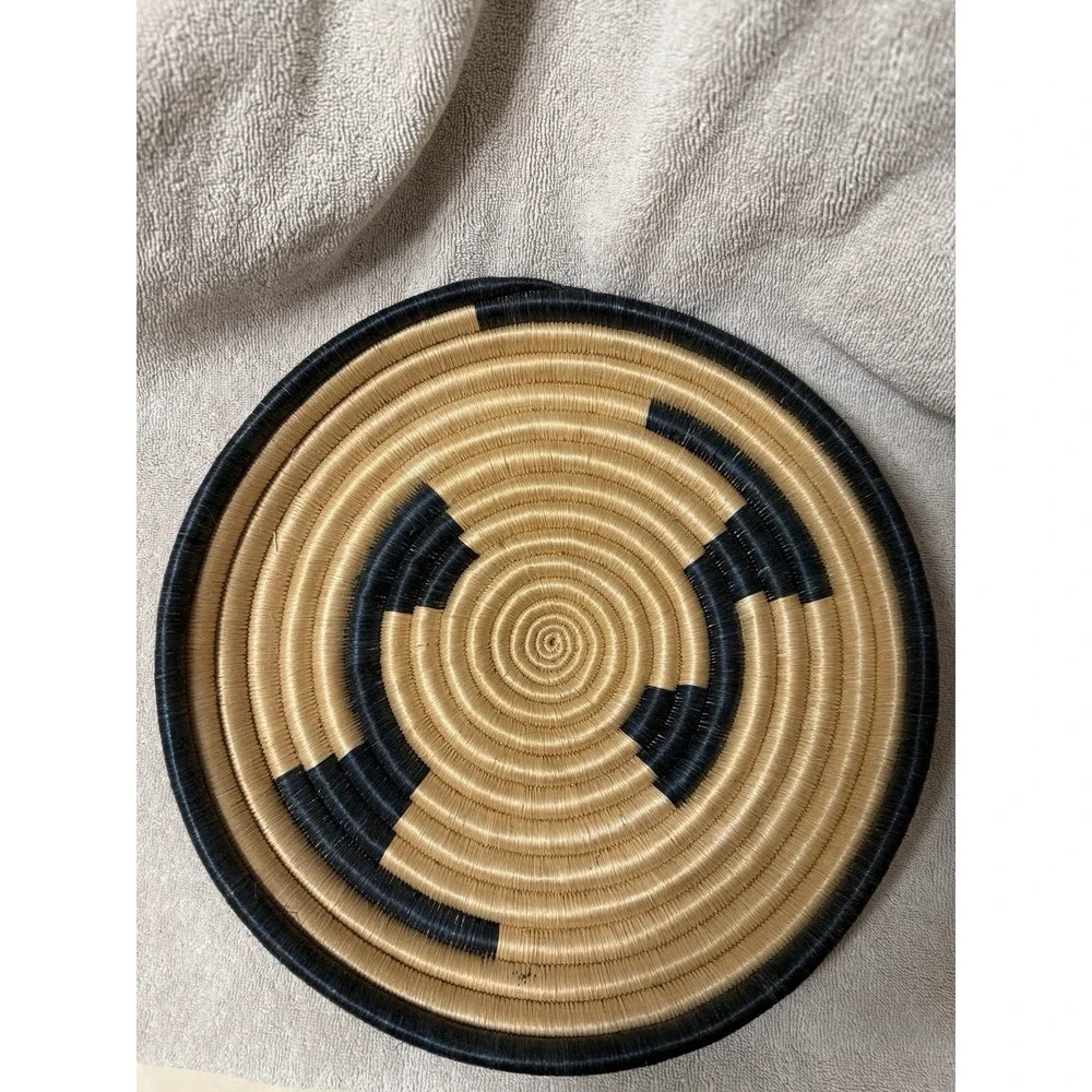 Homemade Sea grass Woven Platter 11.5 in Natural Blue‎